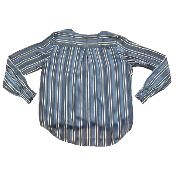 New WHITE HOUSE BLACK MARKET Blue Striped Surplus Shirt Size:M Wrap Blouse - Picture 7 of 13